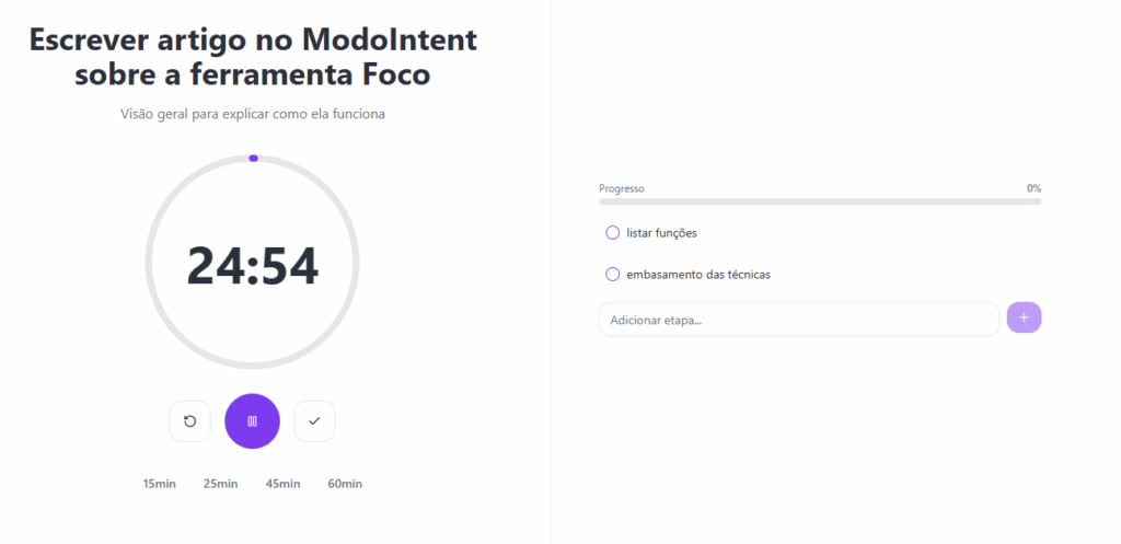 Pomodoro da ferramenta Foco