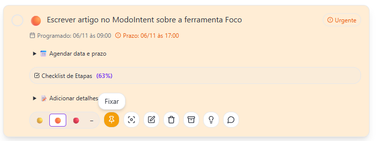 Fixar tarefa no topo da lista
