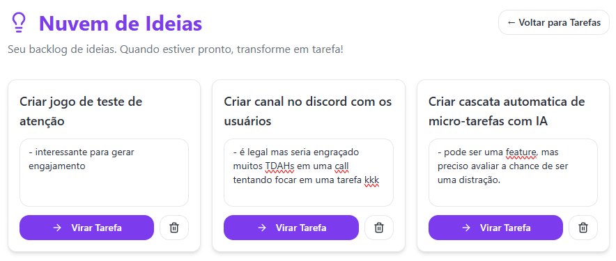 nuvem de ideias para destravar mente tdah