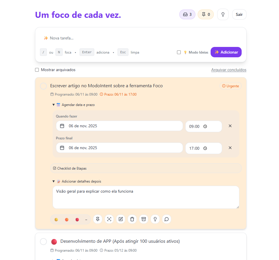 Plataforma de organização de ideias para TDAH